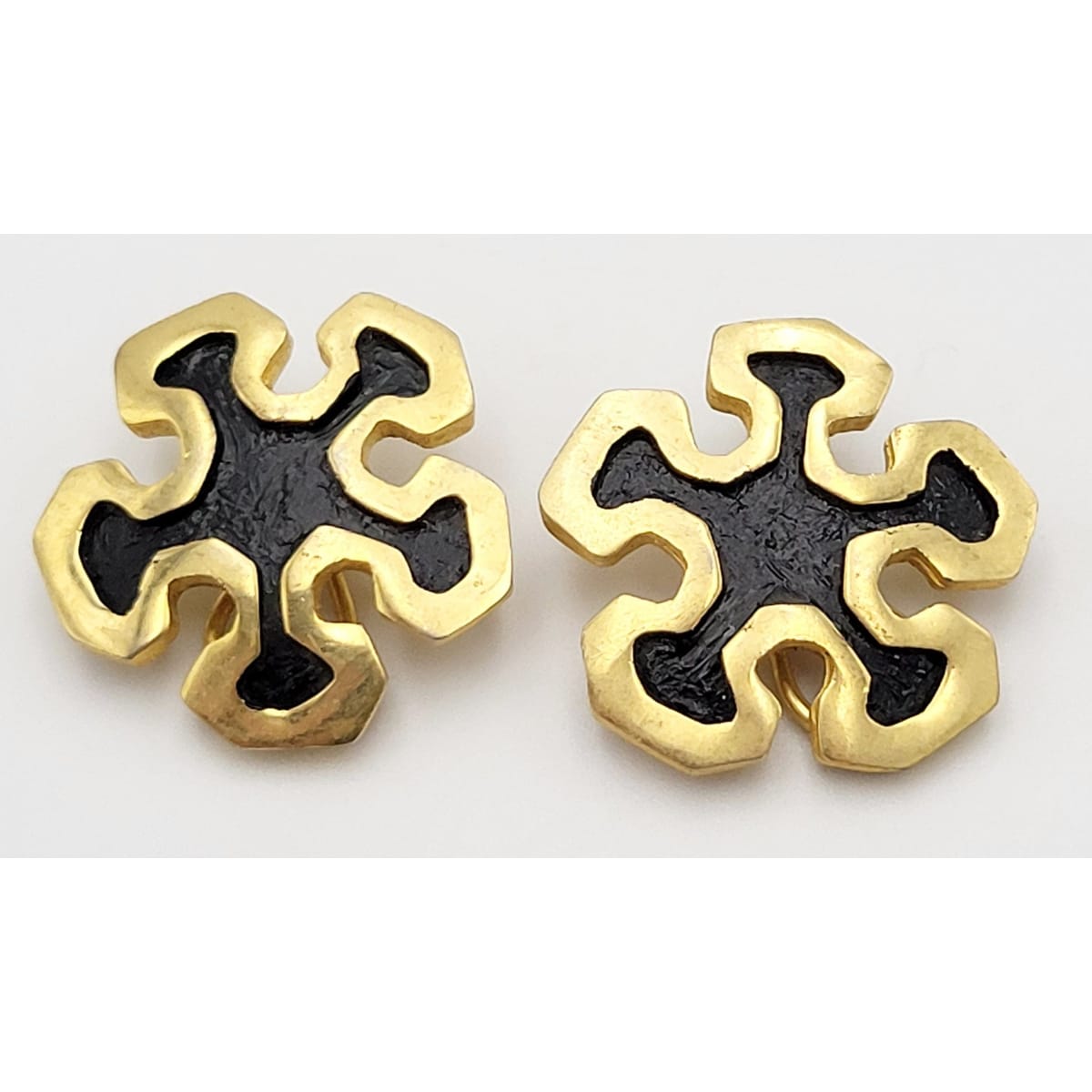 Tortolani Italy Jewelry Tortolani Italy Gold & Black Enamel Flower Couture Runway Earrings 1980s