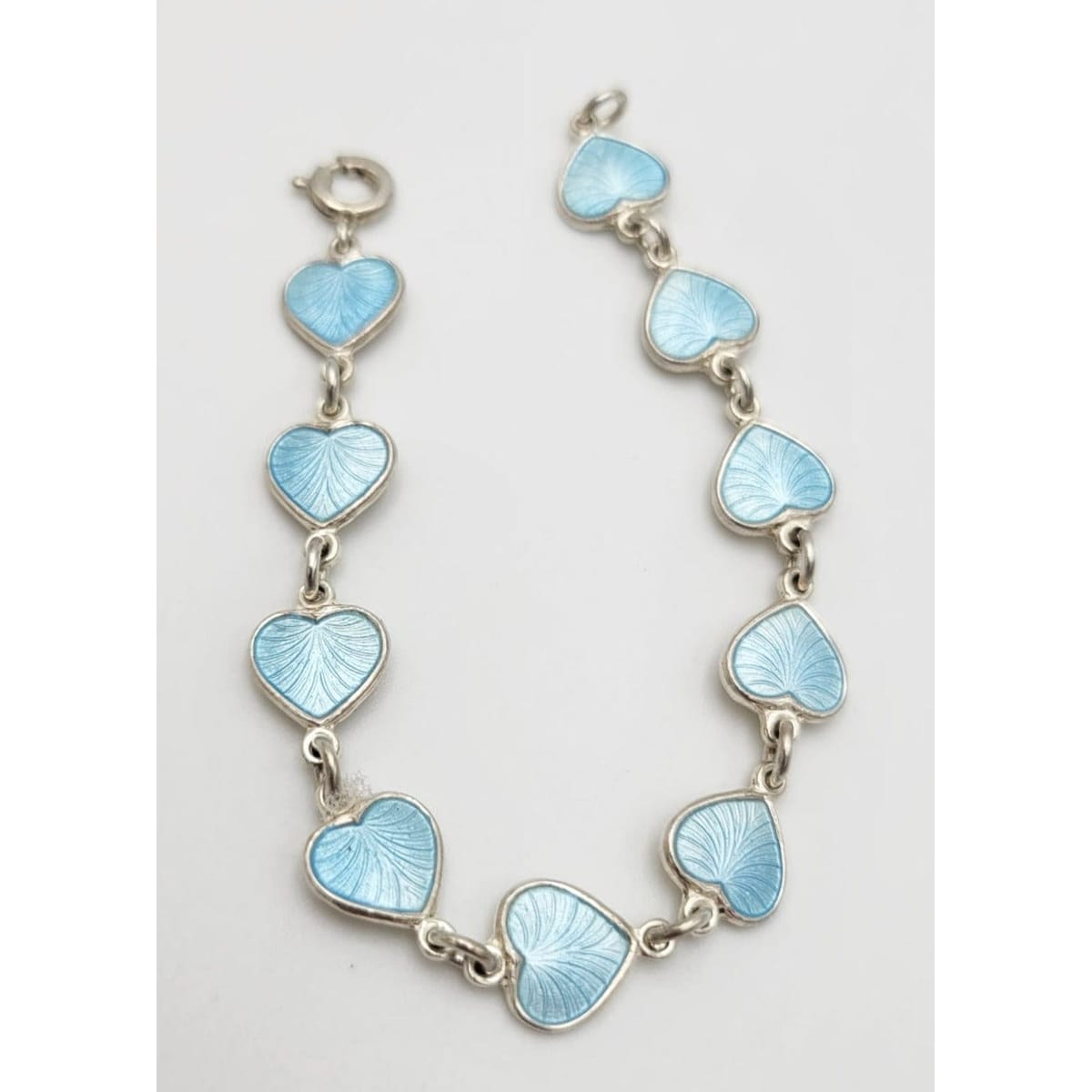 Volmer Bahner Jewelry Danish Designer Volmer Bahner Sterling & Blue Enamel Hearts Link Bracelet 1940s
