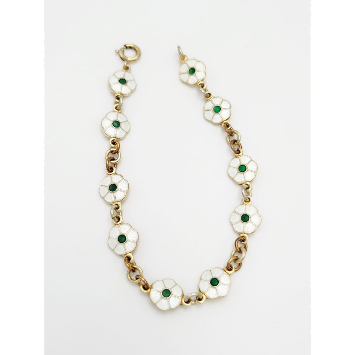 Volmer Bahner Jewelry Danish Designer Volmer Bahner Sterling & Enamel Flower Link Bracelet 1940s