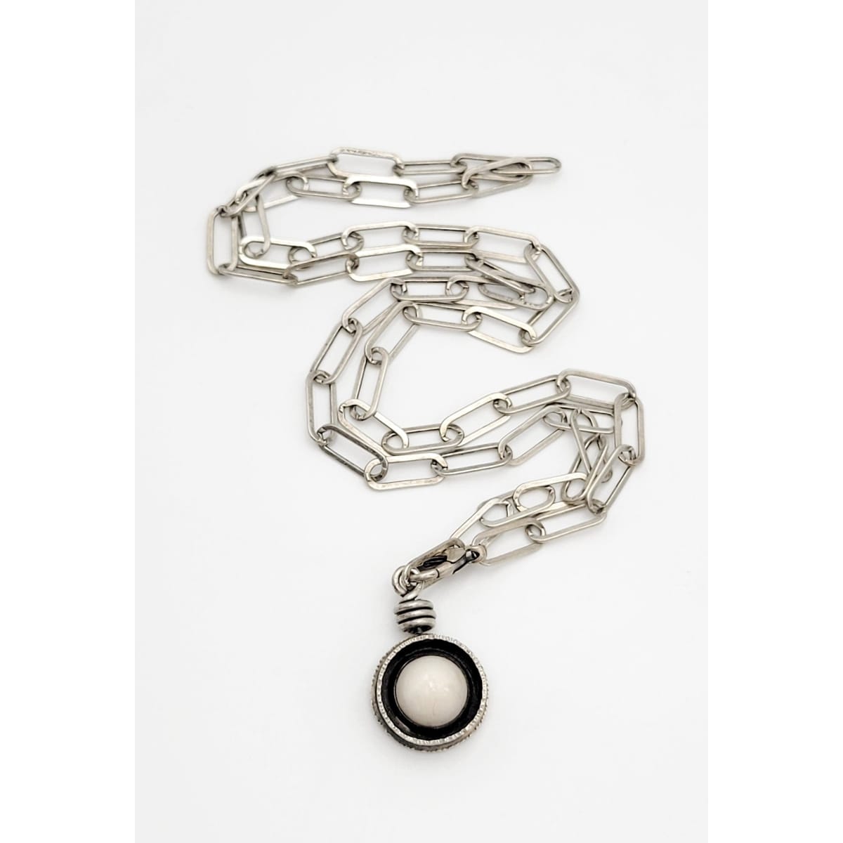 Walsh Jewelry US Designer JL Walsh Sterling & Pearl Modernist Pendant XL Necklace Signed 2000s