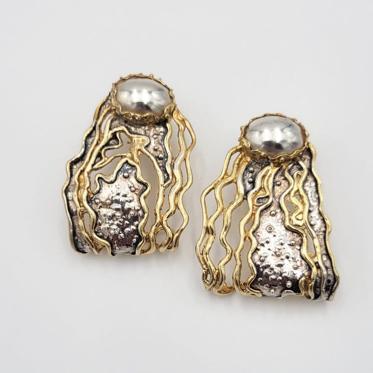 William & Shellie Jewelry FAB! Designer William & Shellie NYC Modernist 2-Tone Sterling Earrings Circa 1980s