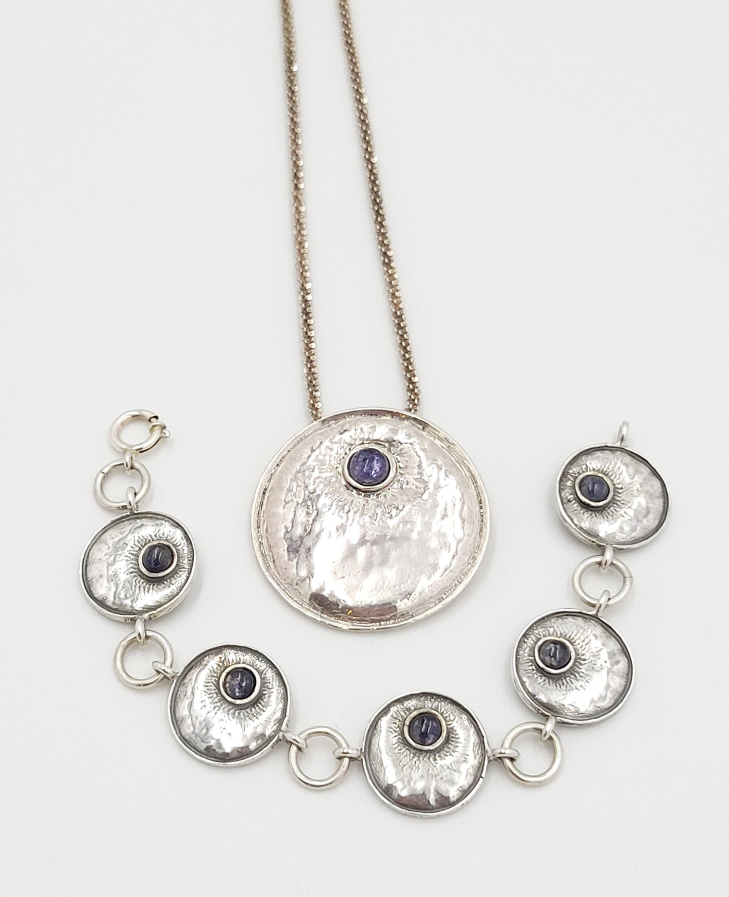 Yngvar O Kristiansen Jewelry Norway Yngvar Kristiansen YOK Sterling Iolite Viking Bracelet Necklace Set 60's