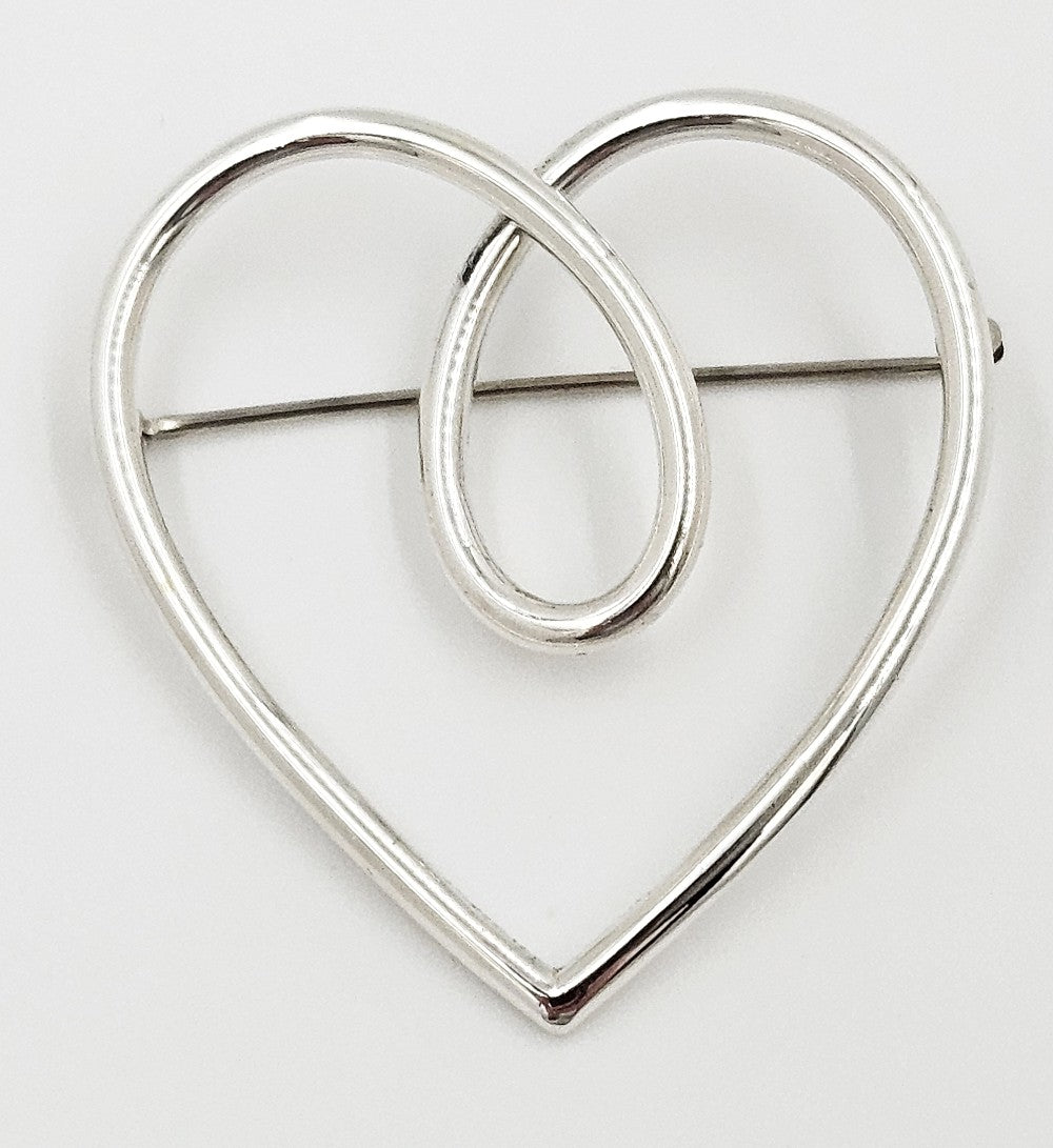 Rare Leonore Doskow Sterling Modernist Large Heart Swirl Brooch C. 1960s