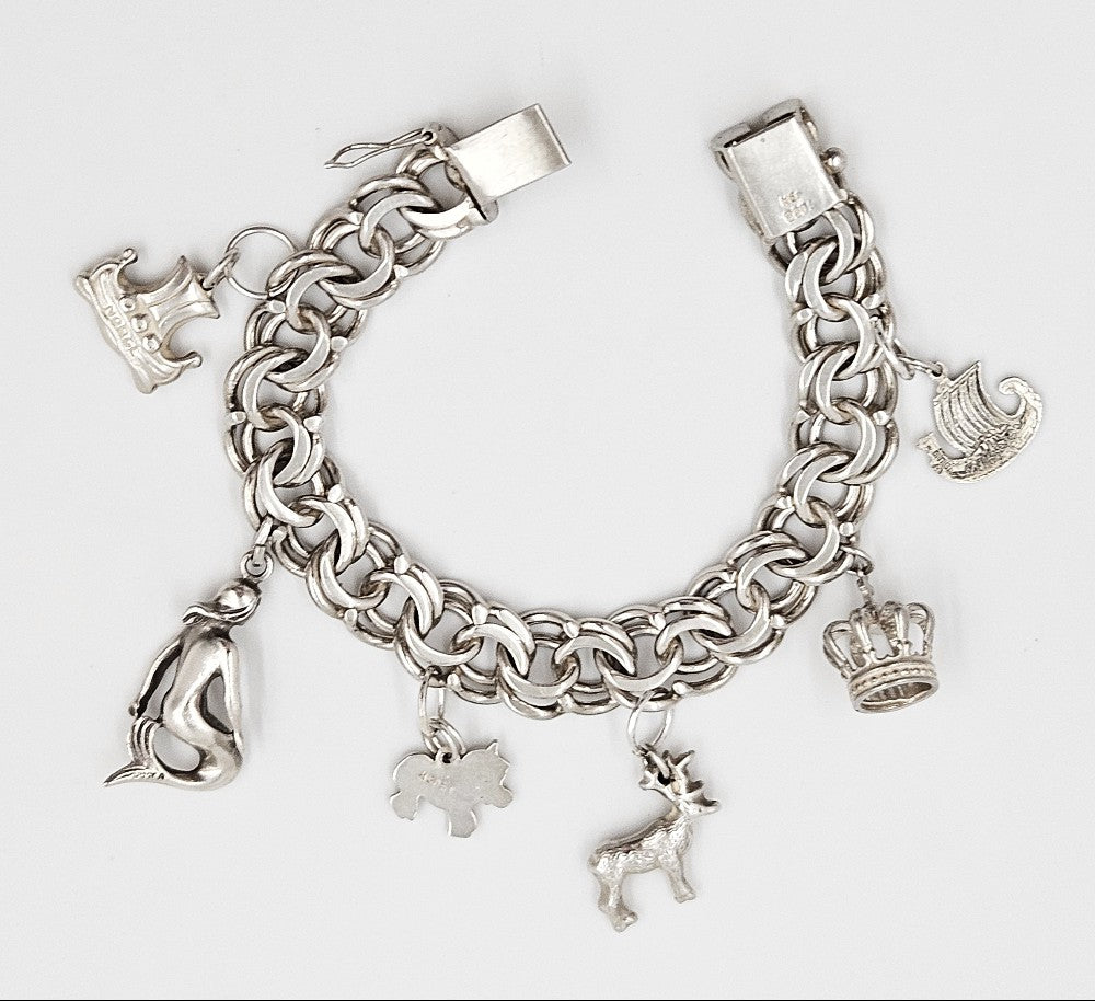 Fab Denmark Hugo Grun + Just A Sterling Scandinavian Charm Bracelet 1940s