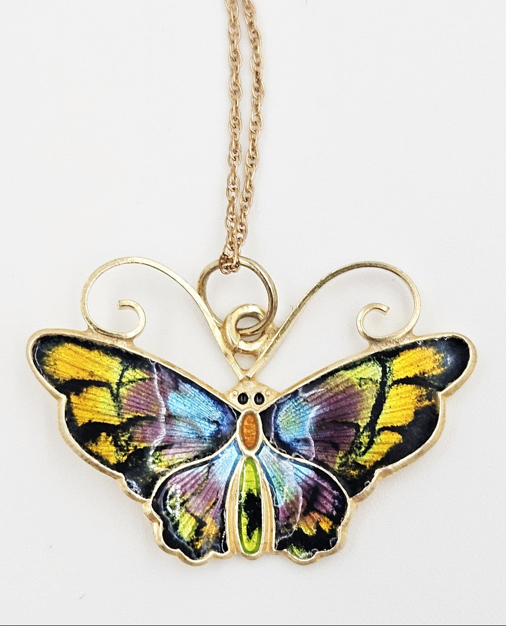 Superb David Andersen Norway Gilt Sterling Butterfly Necklace Circa 1940s