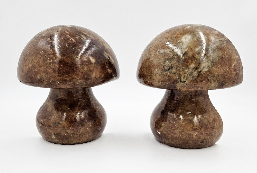 Vintage Italian Solid Alabaster Stone Mushroom Bookends Circa 1960's