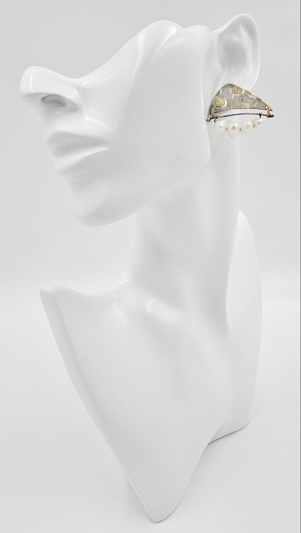 Vintage Artisan Signed Sterling 14K Gold Pearl Modernist Abstract 3D Earrings