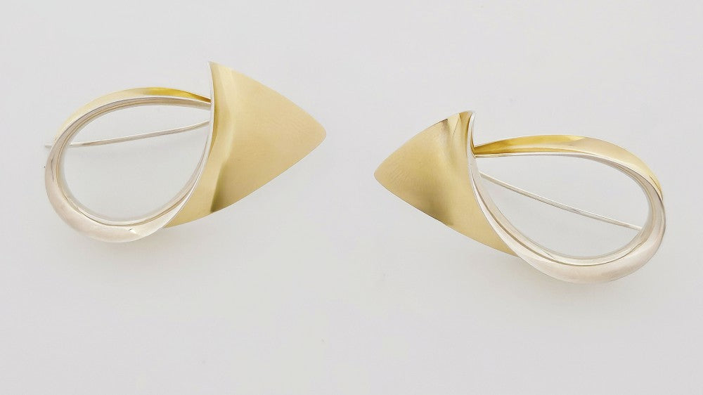 Iconic Designer Nancy Linkin 3D Modernist Sterling 18k Gold XL Swirl Earrings