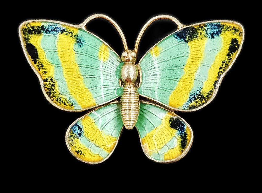 RARE Denmark Volmer Bahner Sterling  Enamel Large Butterfly Brooch 1950s
