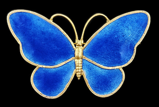 Rare Denmark Volmer Bahner Sterling Blue Enamel Hefty Butterfly Brooch 1950s