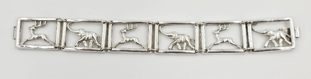 Martin Elmblad Sweden Sterling Reindeers Elephants Panel Link Bracelet 1946