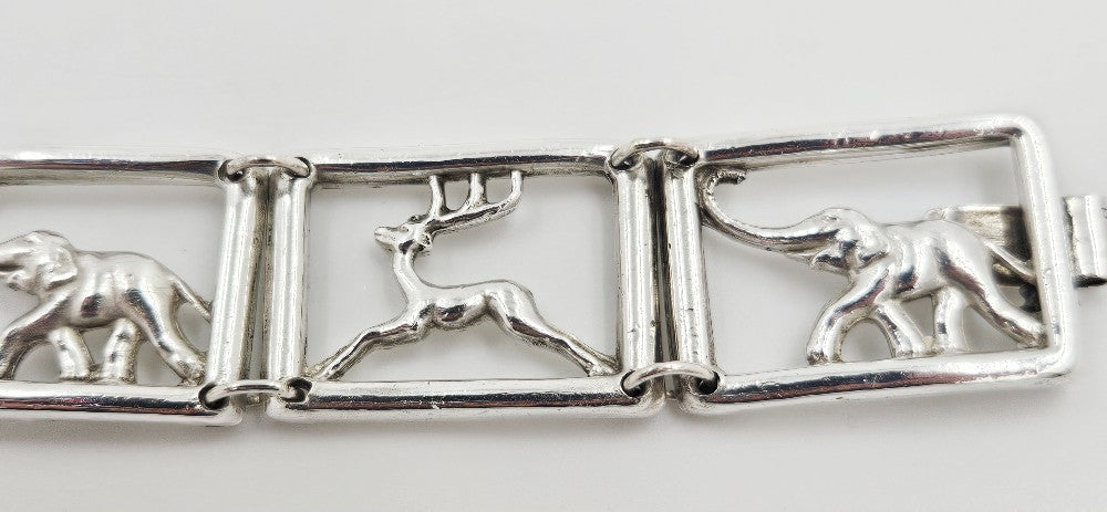 Martin Elmblad Sweden Sterling Reindeers Elephants Panel Link Bracelet 1946