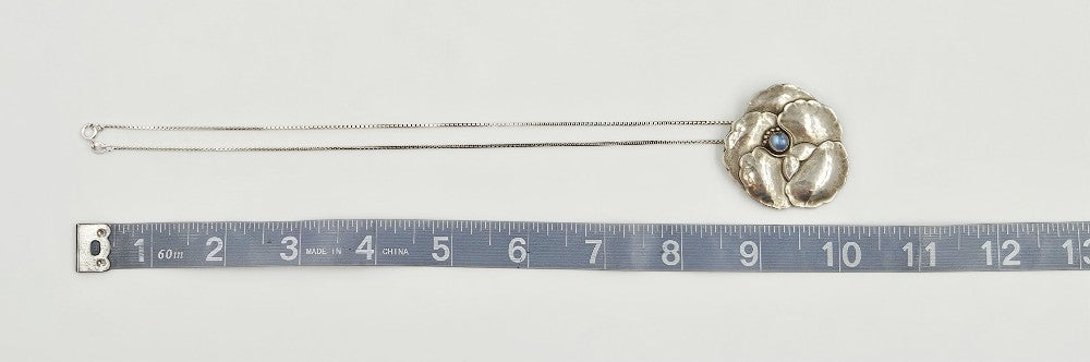 VTG Georg Jensen Sterling Moonstone Deco Flower Pin Pendant Necklace #113