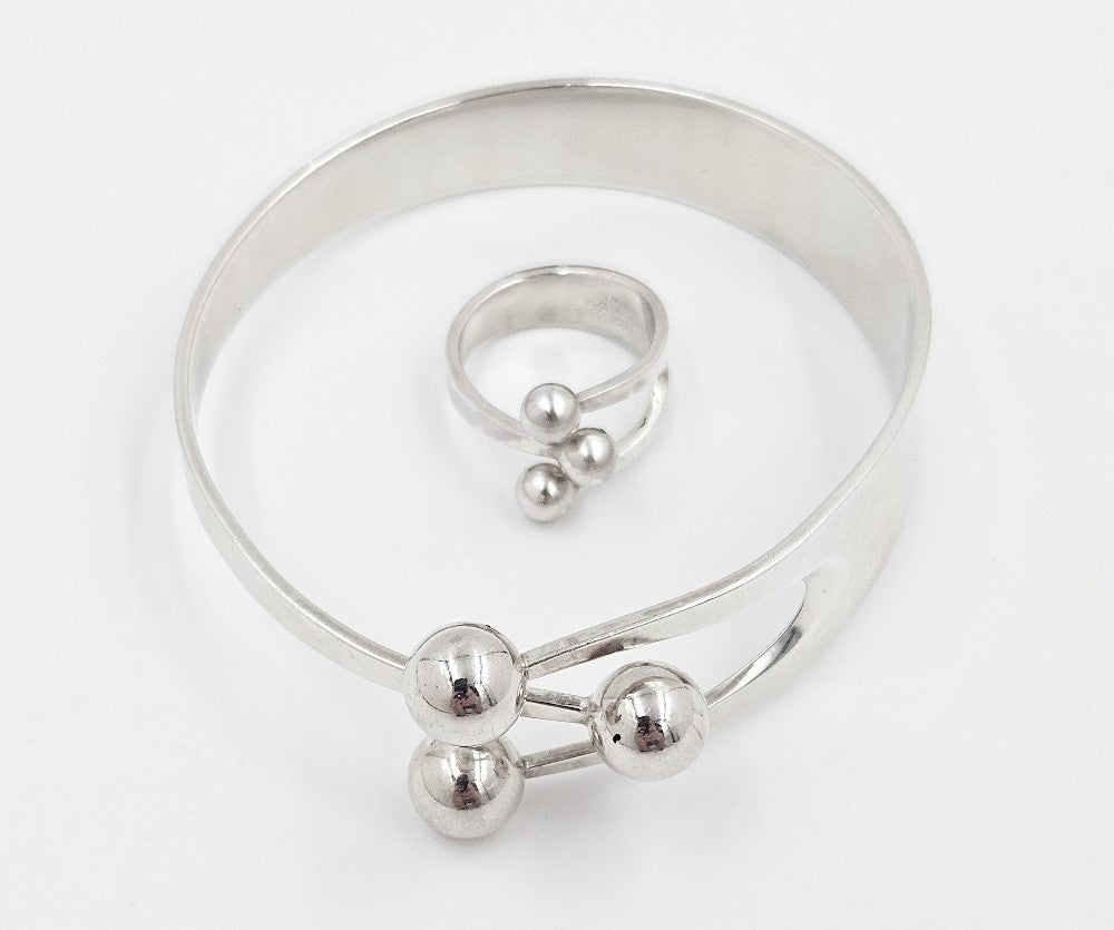 Anna Greta Eker Norway+Designs Sterling 3-Prong Crown Bangle Ring Set 60s