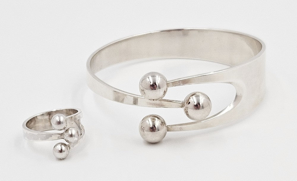 Anna Greta Eker Norway+Designs Sterling 3-Prong Crown Bangle Ring Set 60s
