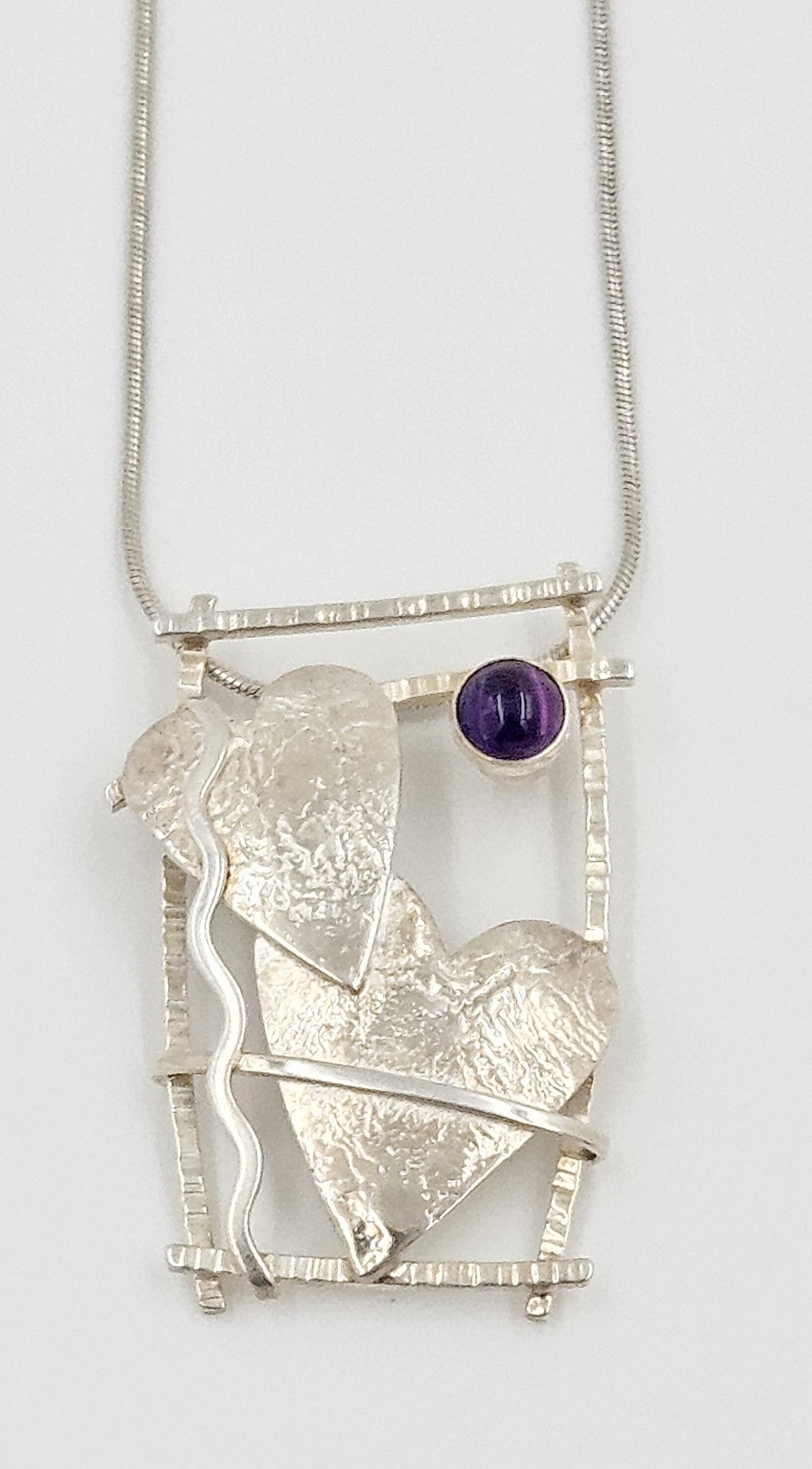 Shirley Lege Carpenter Sterling Amethyst Abstract Modernist Necklace 1980s