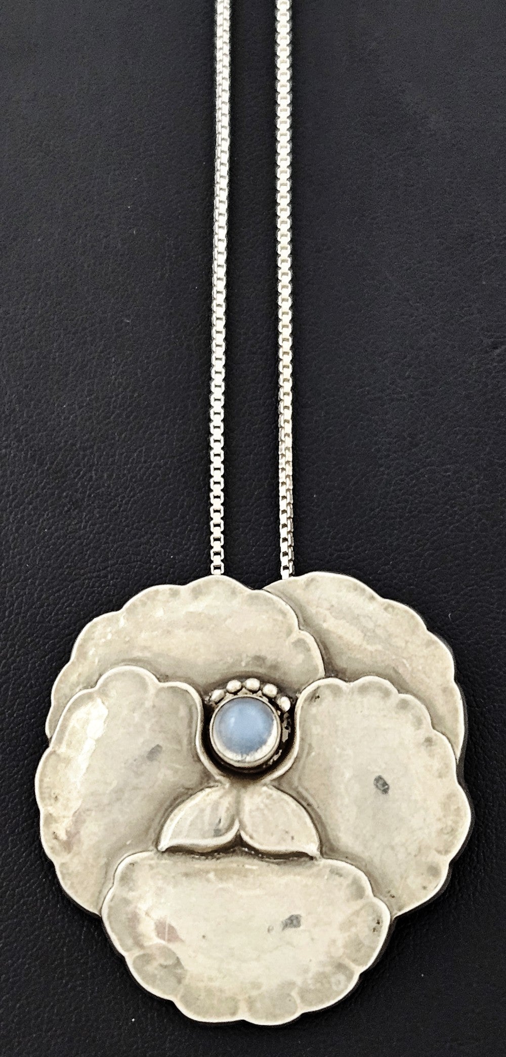 VTG Georg Jensen Sterling Moonstone Deco Flower Pin Pendant Necklace #113