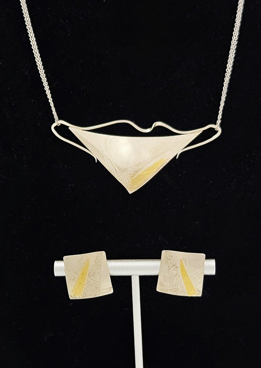 Rare Ann Grundler Sterling 24k Gold Abstract Modernist Necklace Earrings Set