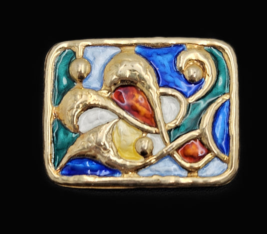 Designer Oystein Balle Norway Sterling Enamel Abstract Modernist Brooch 1950s