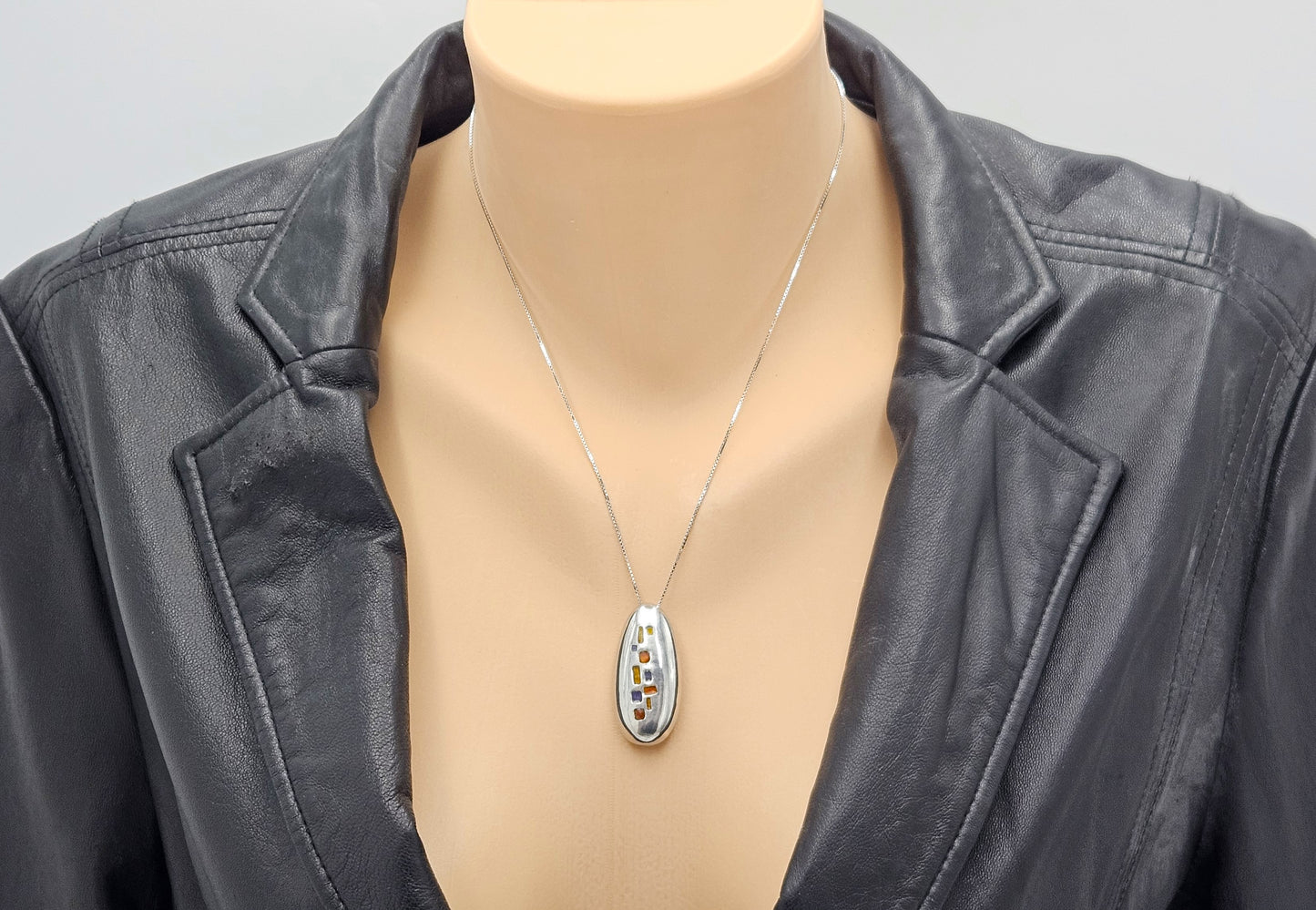 Italian Designer Paloma Canivet Sterling Enamel Modernist Necklace 1970/80s