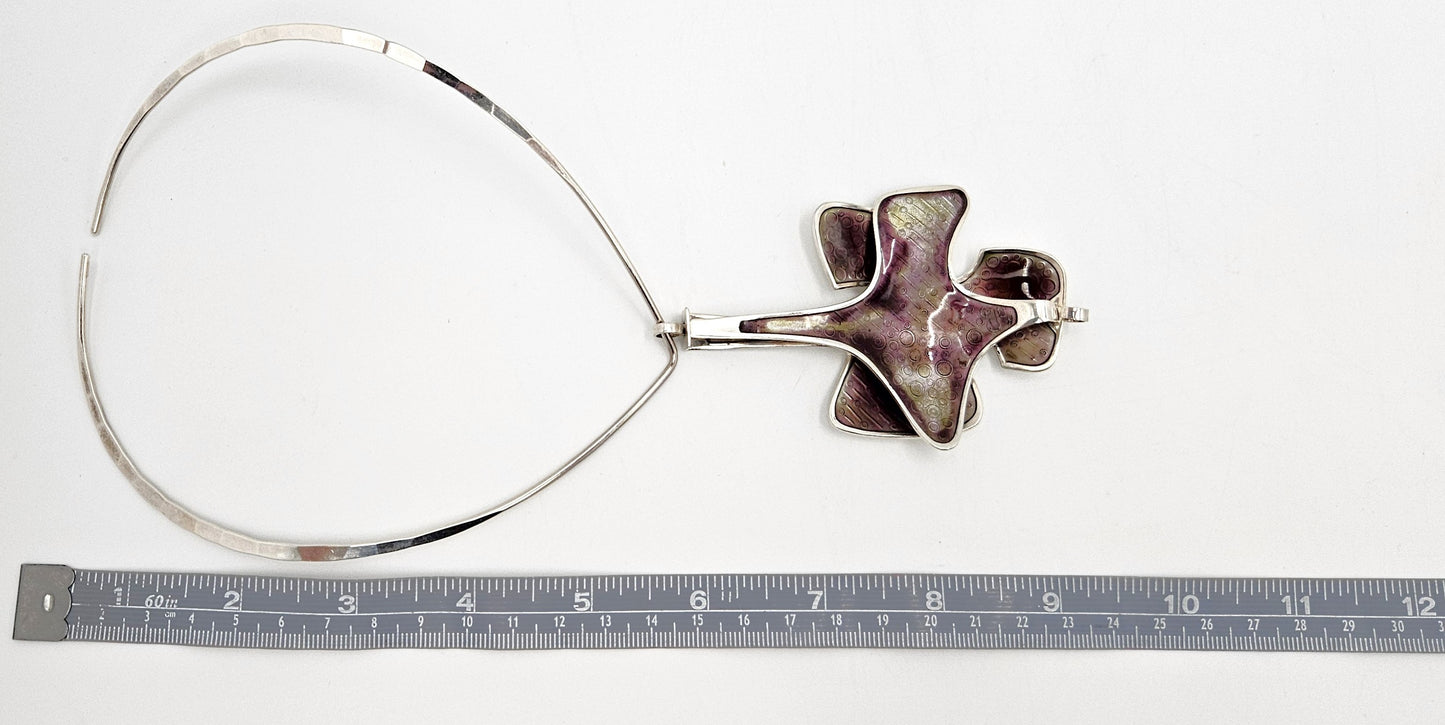 David Andersen BSO Norway 925 Enamel Modernist Statement Necklace 1960s