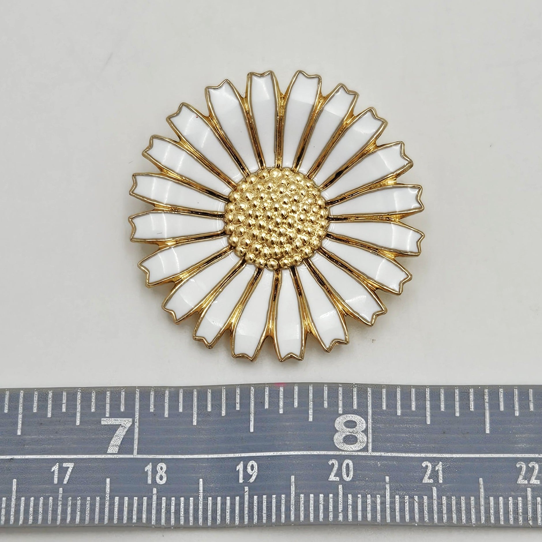 Anton Michelsen Denmark sterling silver enamel Daisy Flower Brooch Scarf Clip 1940s, view 10 of 10