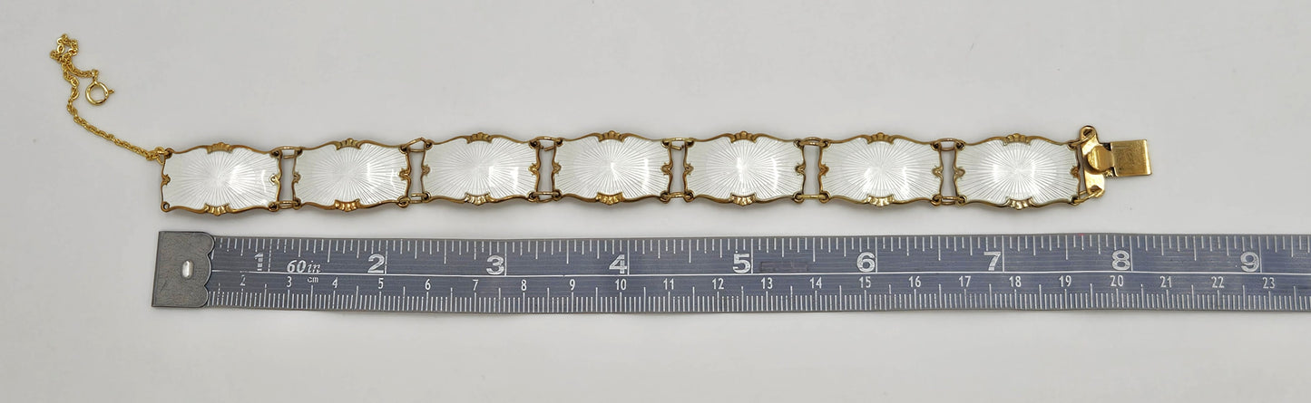 Ivar Holth Norway Sterling & White Enamel Art Deco Panel Link Bracelet 1940s