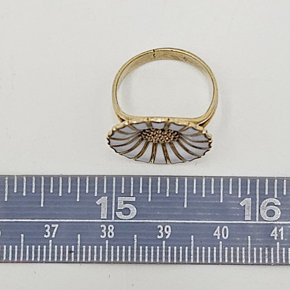 Anton Michelsen Denmark sterling silver enamel Marguerite Daisy Flower Ring 1940s, view 2 of 7