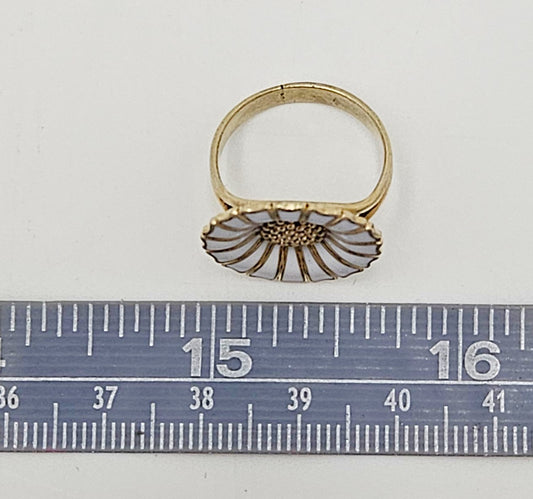 Anton Michelsen Denmark sterling silver enamel Marguerite Daisy Flower Ring 1940s, view 2 of 7