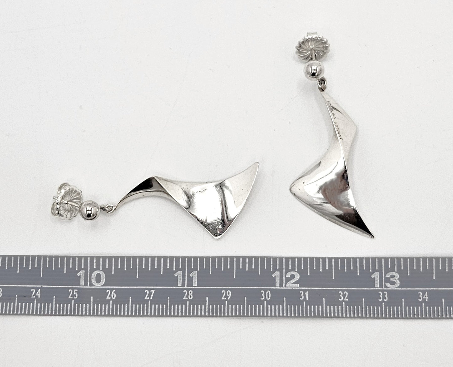 Russell Secrest sterling silver modernist Long Drop Dangle Earring 1960s, view 3 of 3