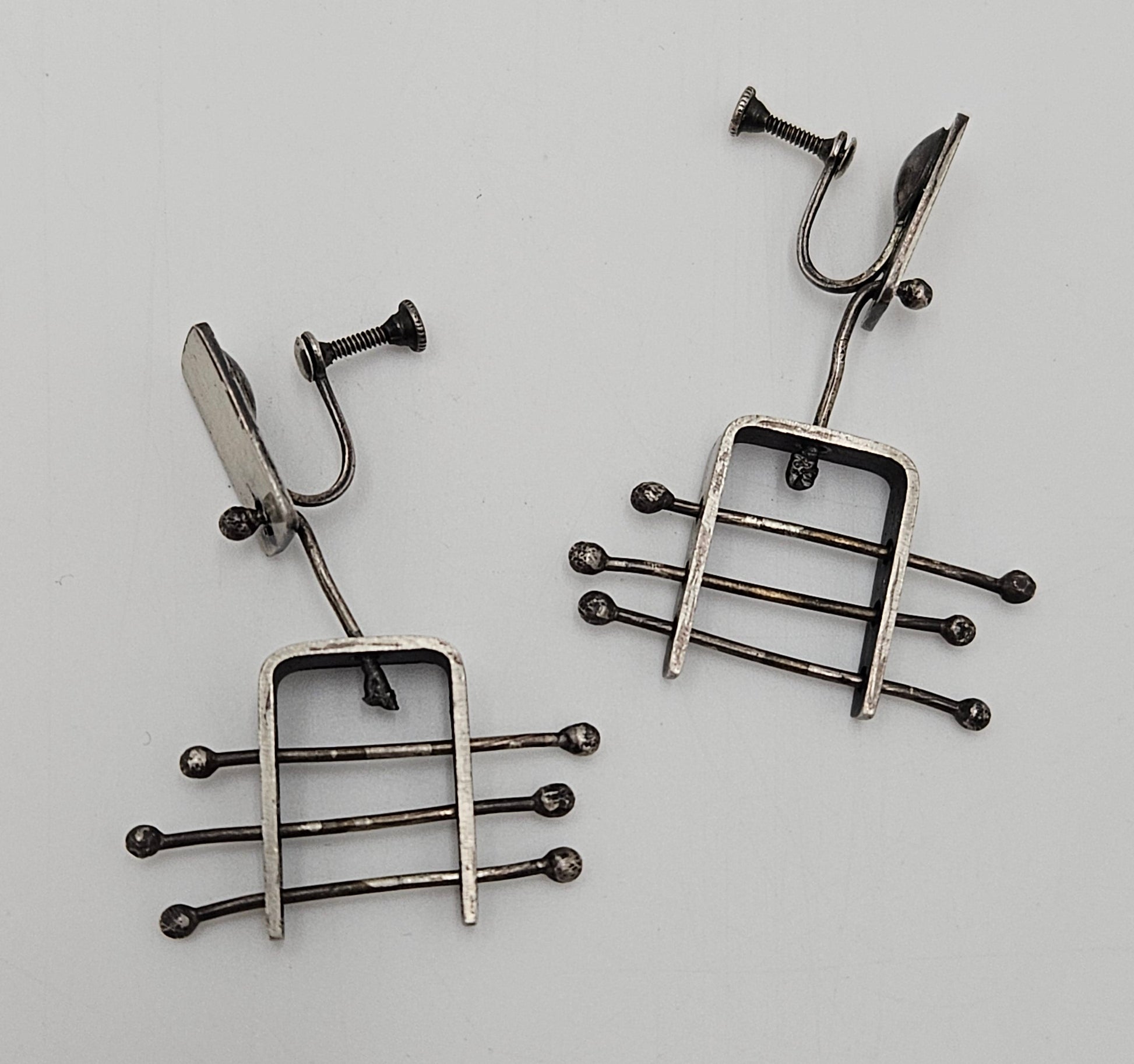 Ed Wiener sterling silver abstract Expressionism 3D Drop Dangle Earrings '50s, view 3 of 5