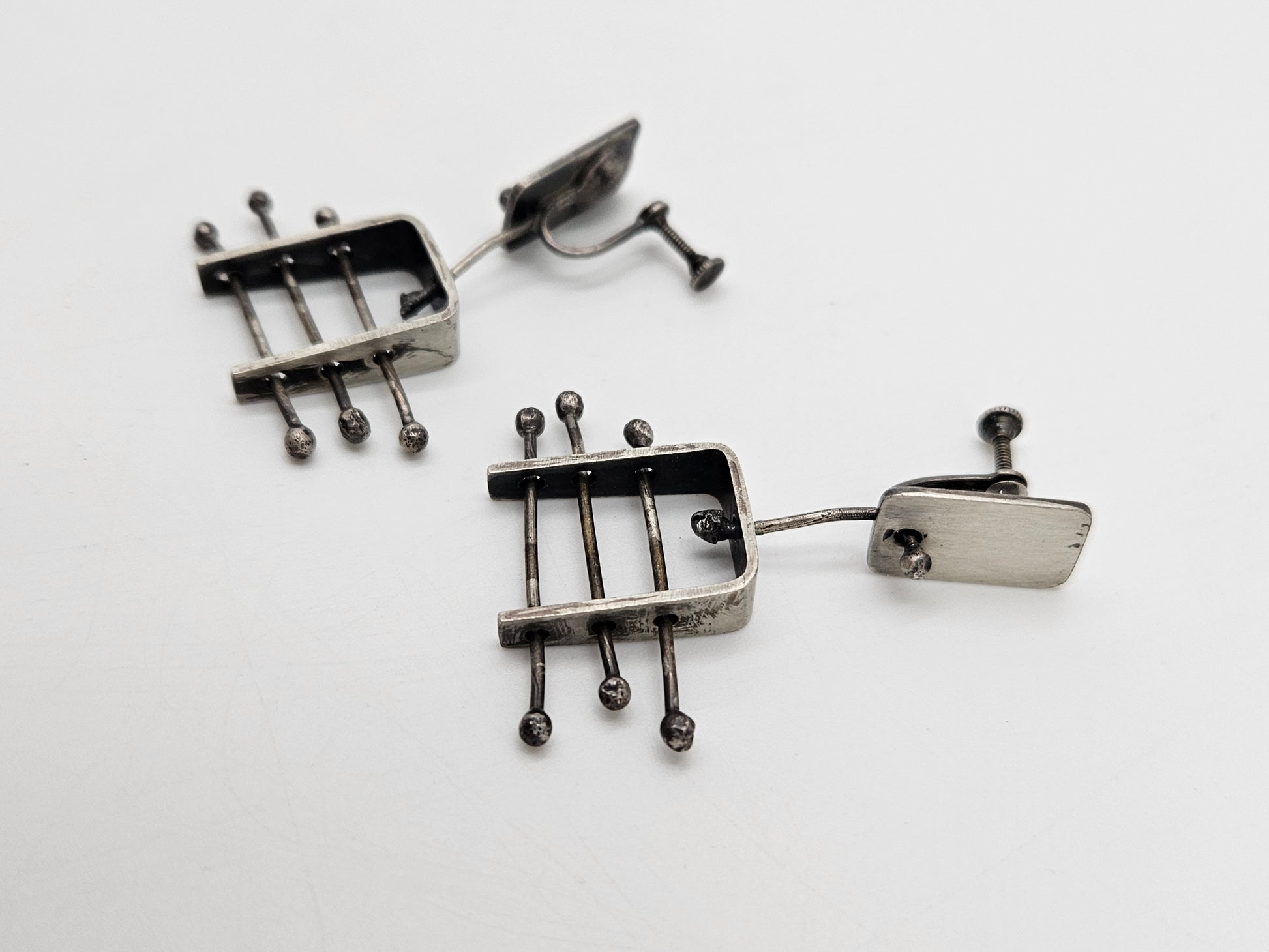 Ed Wiener sterling silver abstract Expressionism 3D Drop Dangle Earrings '50s, view 5 of 5