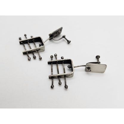 Ed Wiener sterling silver abstract Expressionism 3D Drop Dangle Earrings &
