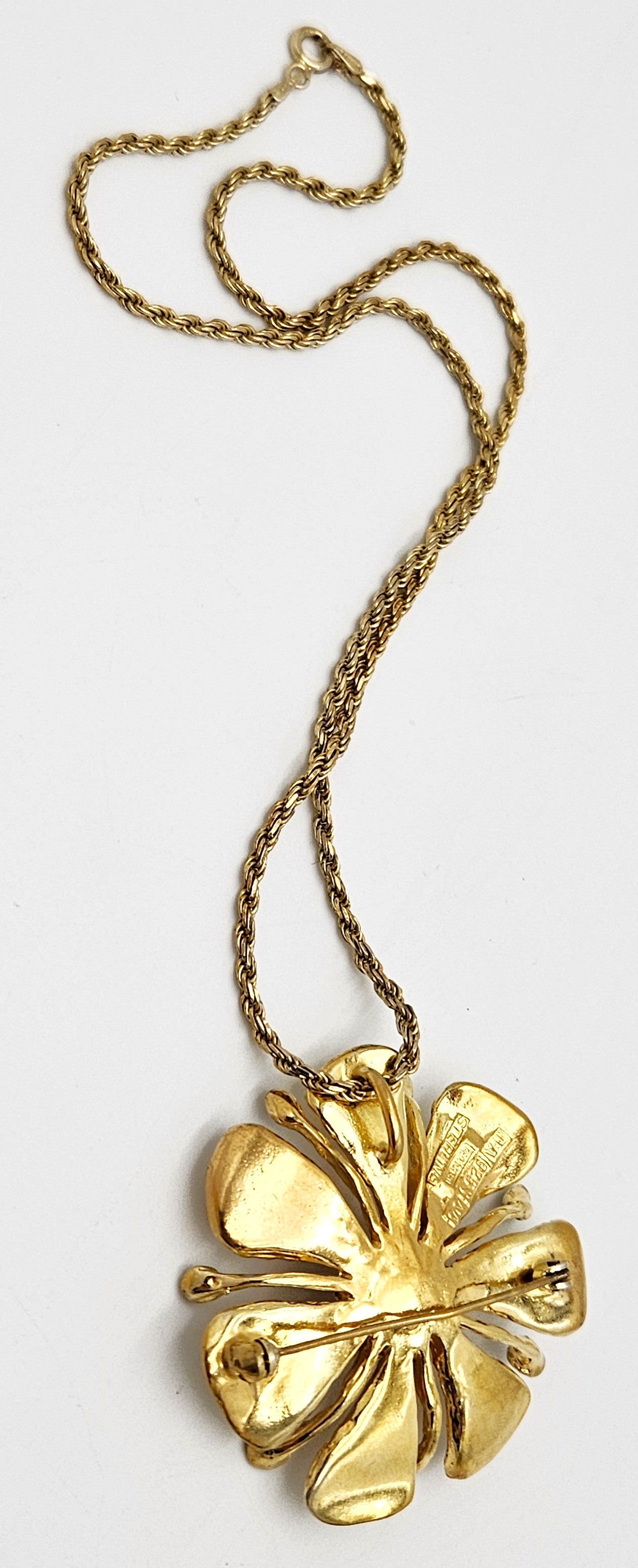 David Andersen Sterling Enamel 3D Tropical Flower Pendant Necklace C. 1960s