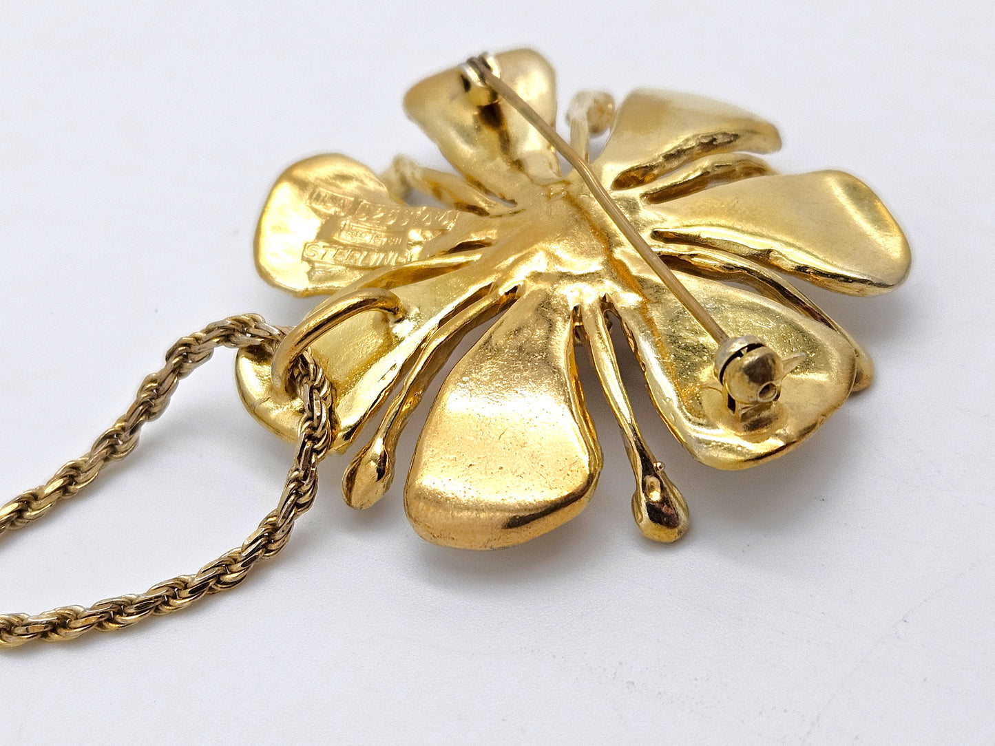 David Andersen Sterling Enamel 3D Tropical Flower Pendant Necklace C. 1960s