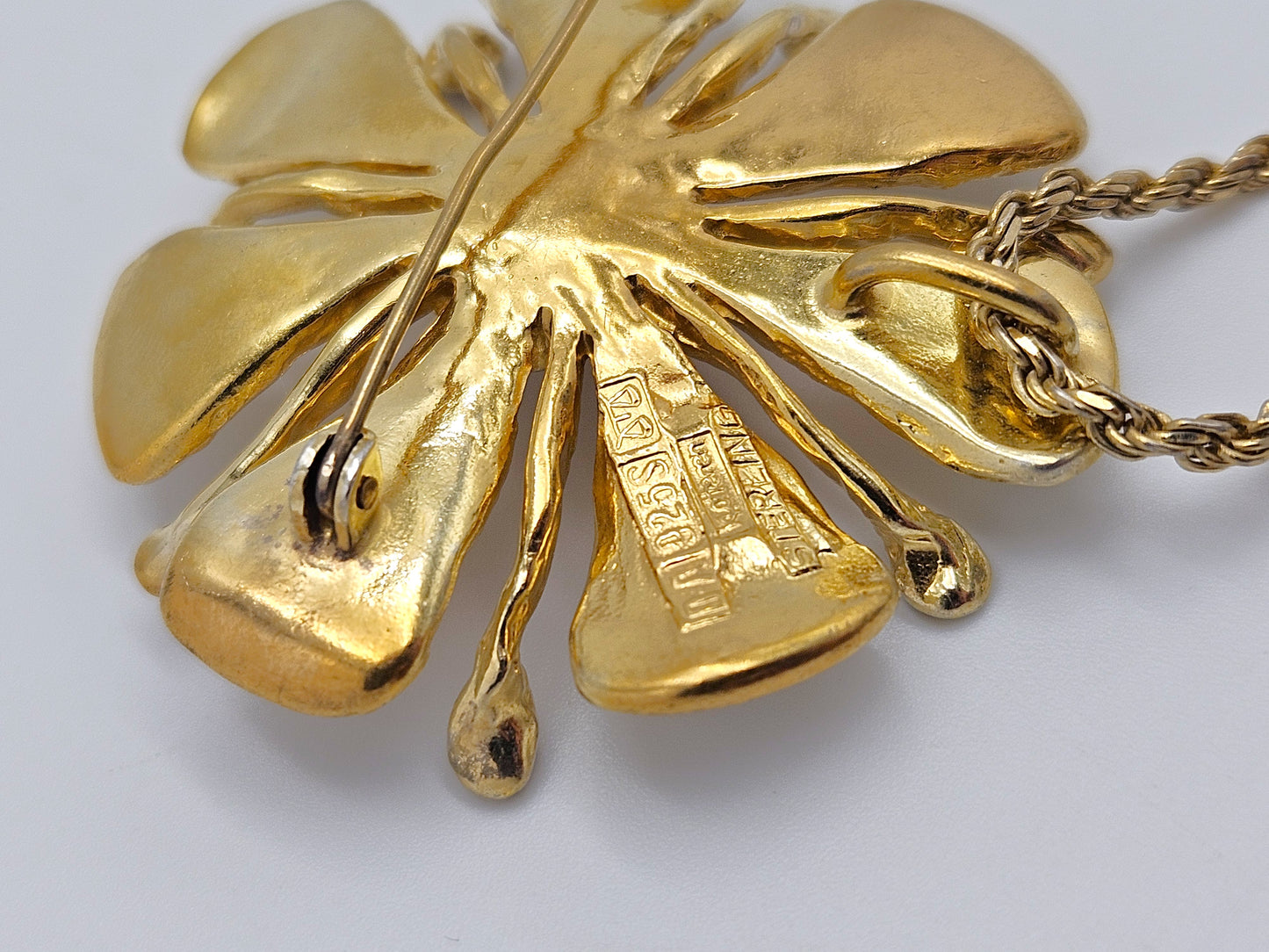 David Andersen Sterling Enamel 3D Tropical Flower Pendant Necklace C. 1960s