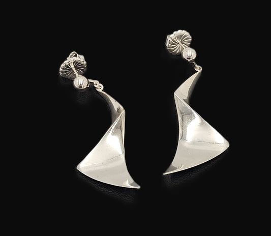 Russell Secrest sterling silver modernist Long Drop Dangle Earring 1960s, view 1 of 3