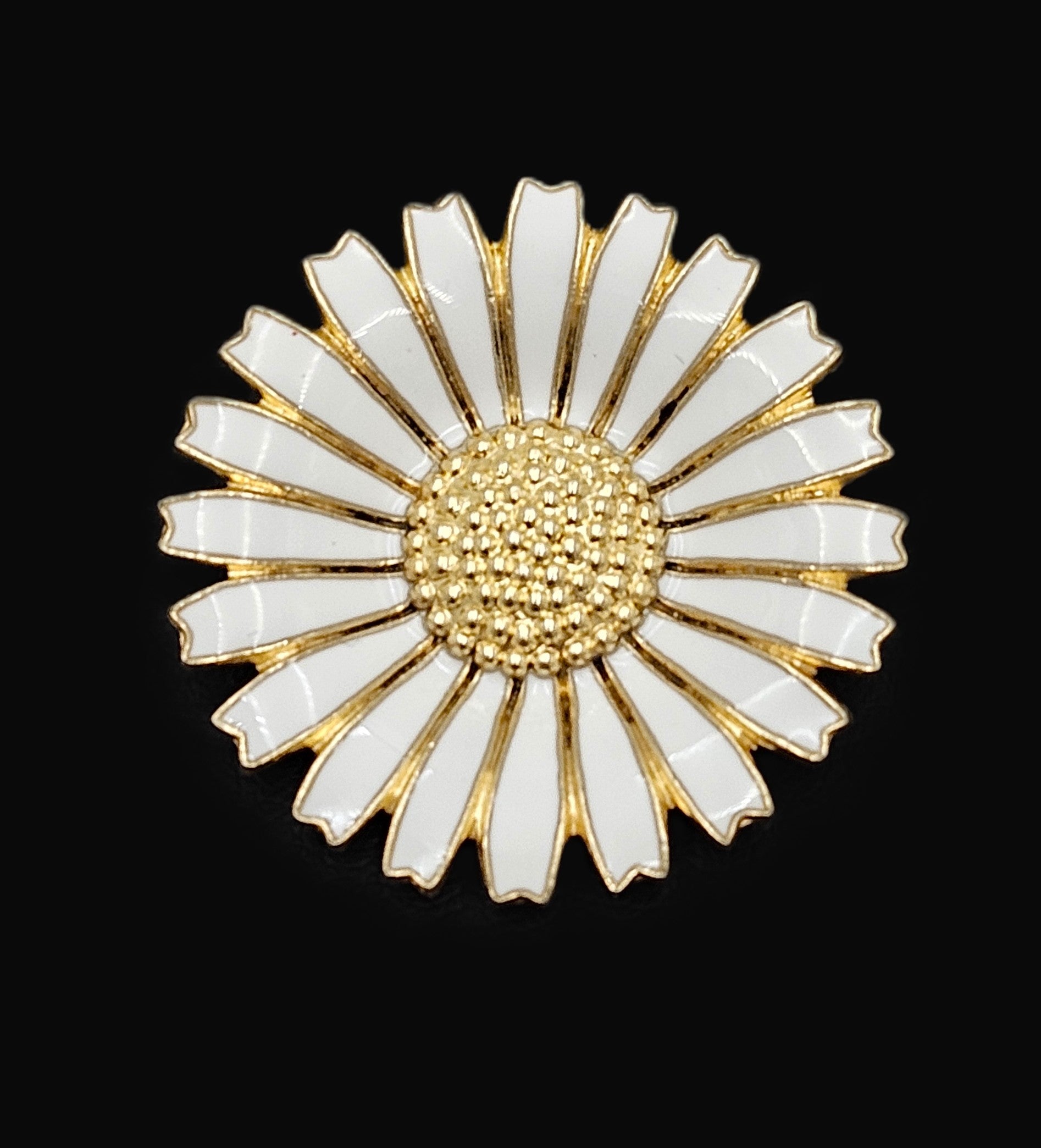 Anton Michelsen Denmark sterling silver enamel Daisy Flower Brooch Scarf Clip 1940s, view 1 of 10