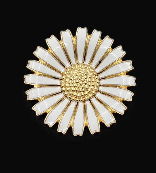 Anton Michelsen Denmark sterling silver enamel Daisy Flower Brooch Scarf Clip 1940s, view 1 of 10