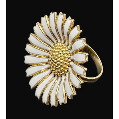 Superb Anton Michelsen Denmark Sterling &amp; Enamel Large Daisy Flower Ring 40s