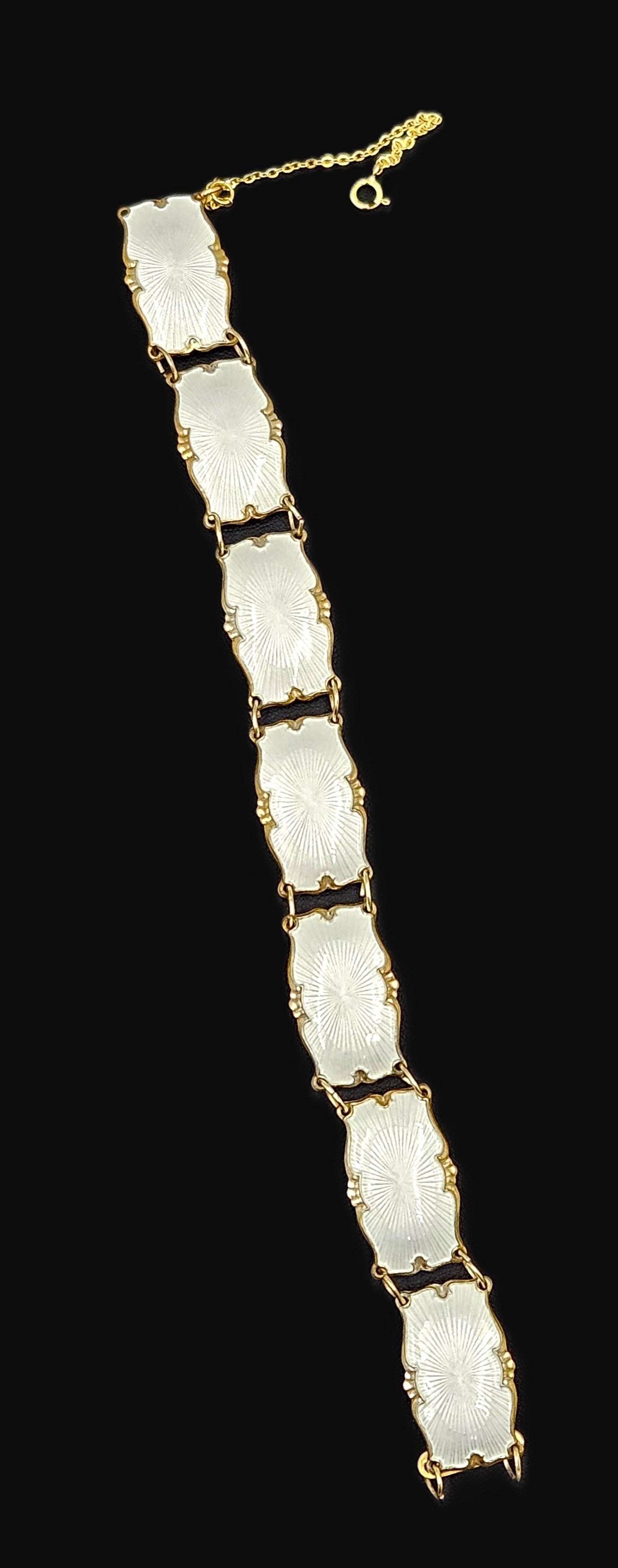 Ivar Holth Norway Sterling & White Enamel Art Deco Panel Link Bracelet 1940s