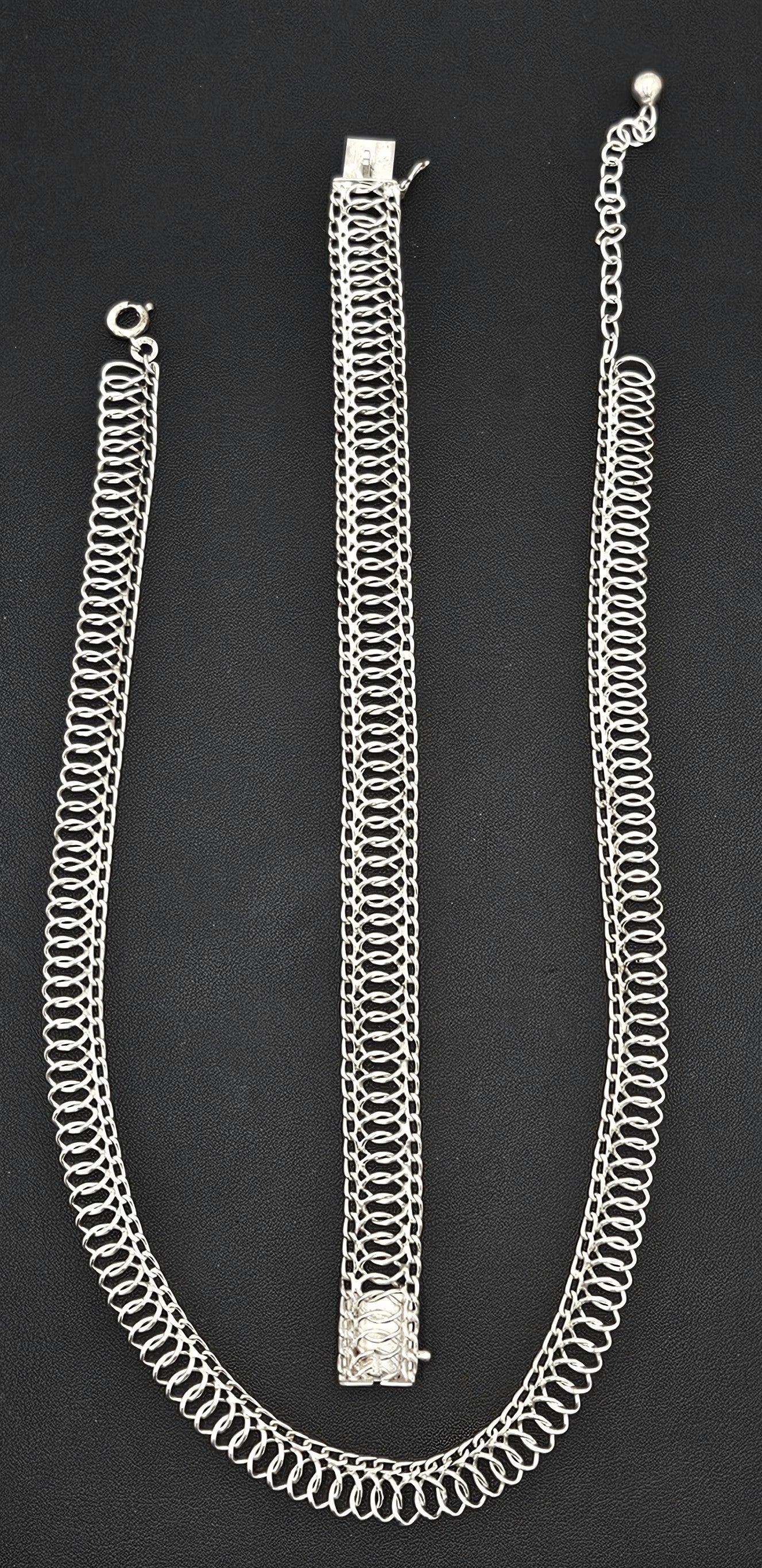 Binder Denmark sterling silver modernist Links Necklace Bracelet Set 1940-50s, view 2 of 10