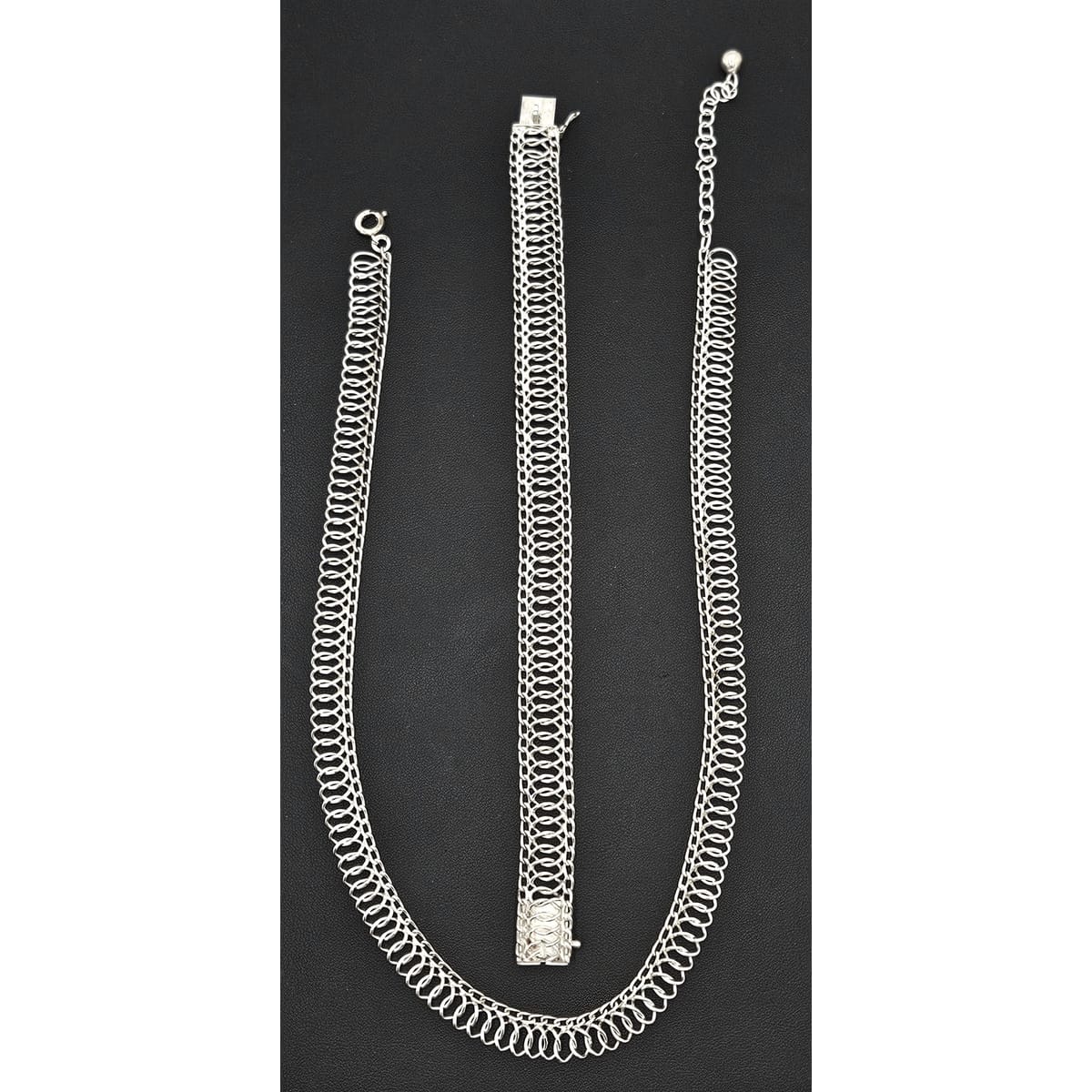 Binder Denmark sterling silver modernist Links Necklace Bracelet Set 1940-50s, view 4 of 10