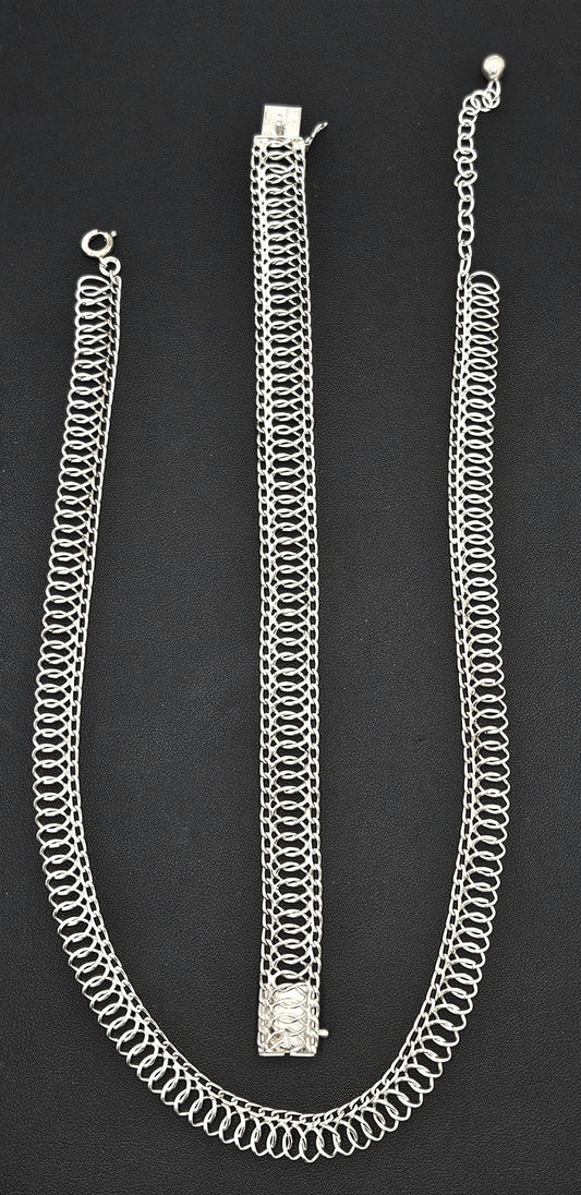 Binder Denmark sterling silver modernist Links Necklace Bracelet Set 1940-50s, view 2 of 10