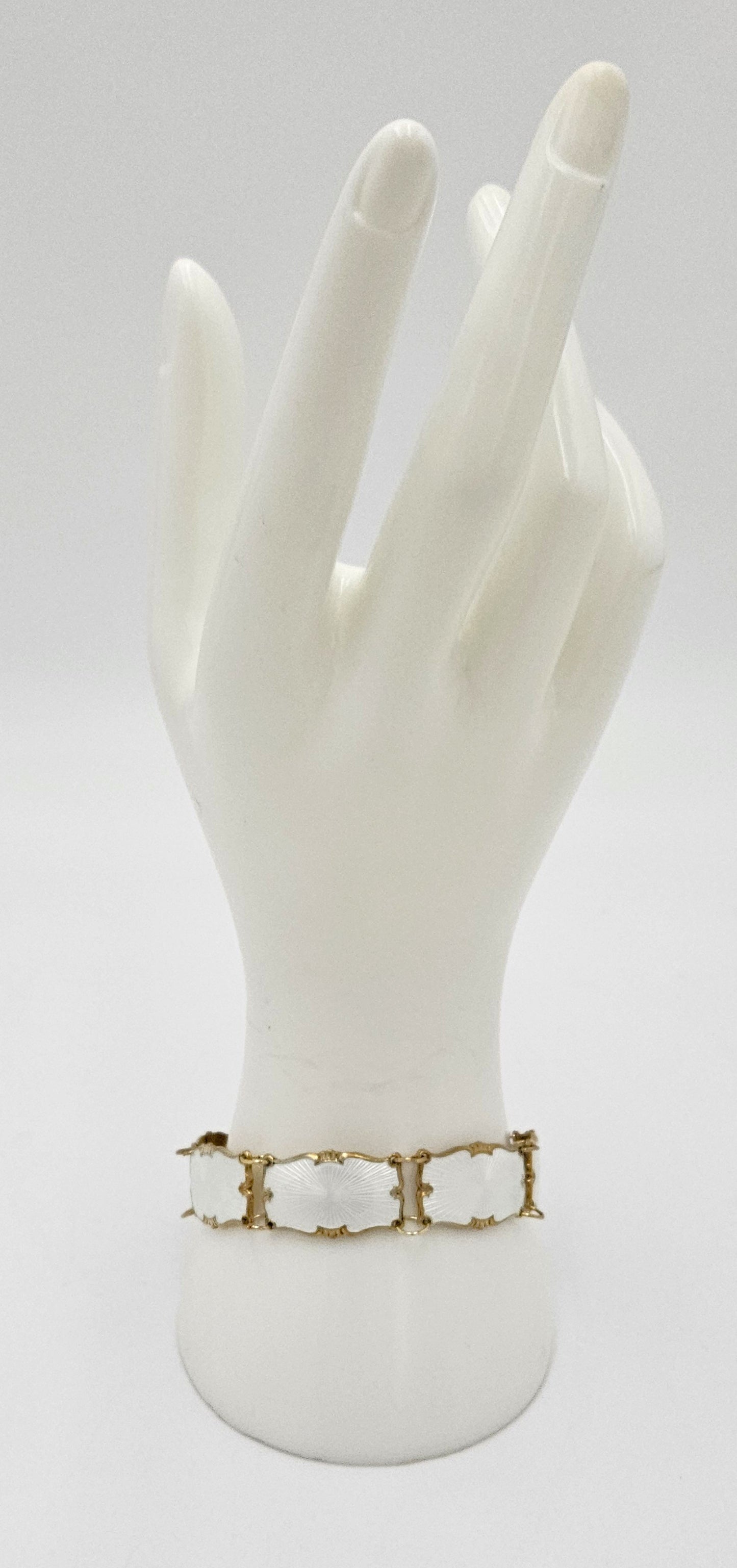 Ivar Holth Norway Sterling & White Enamel Art Deco Panel Link Bracelet 1940s