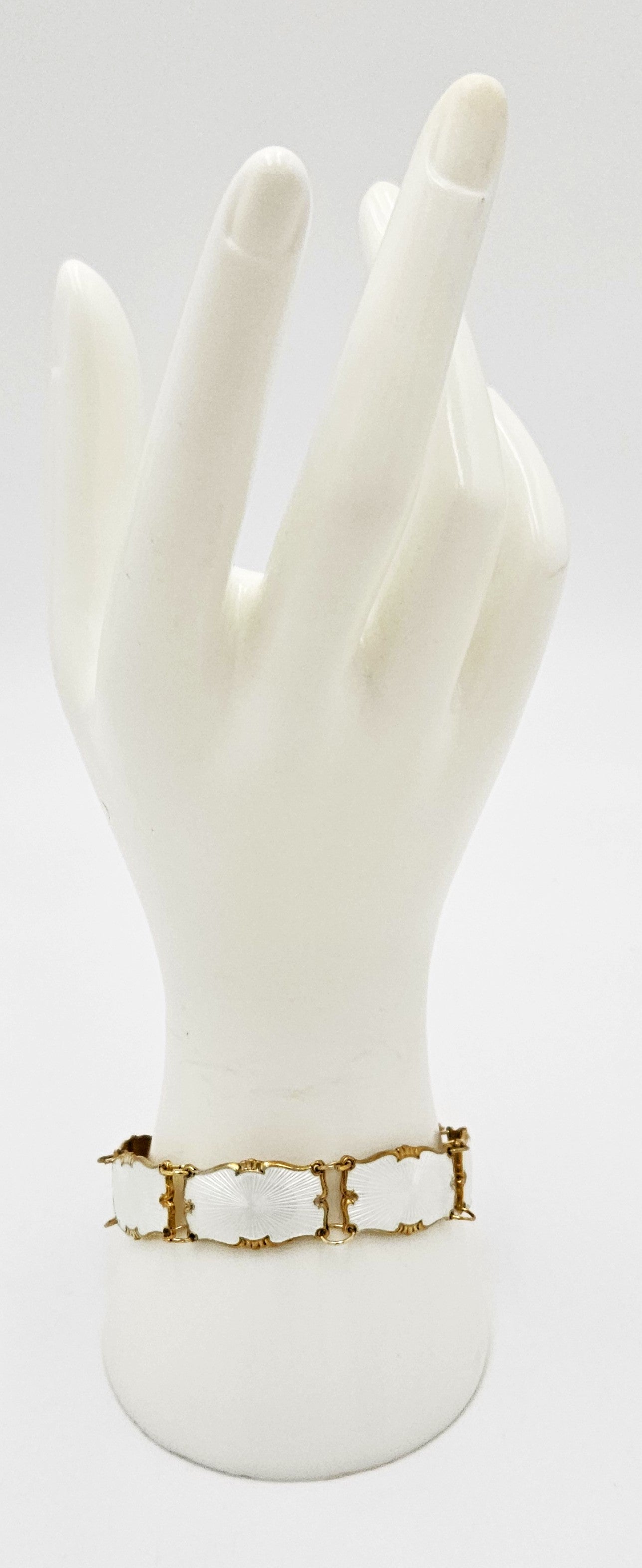 Ivar Holth Norway Sterling & White Enamel Art Deco Panel Link Bracelet 1940s