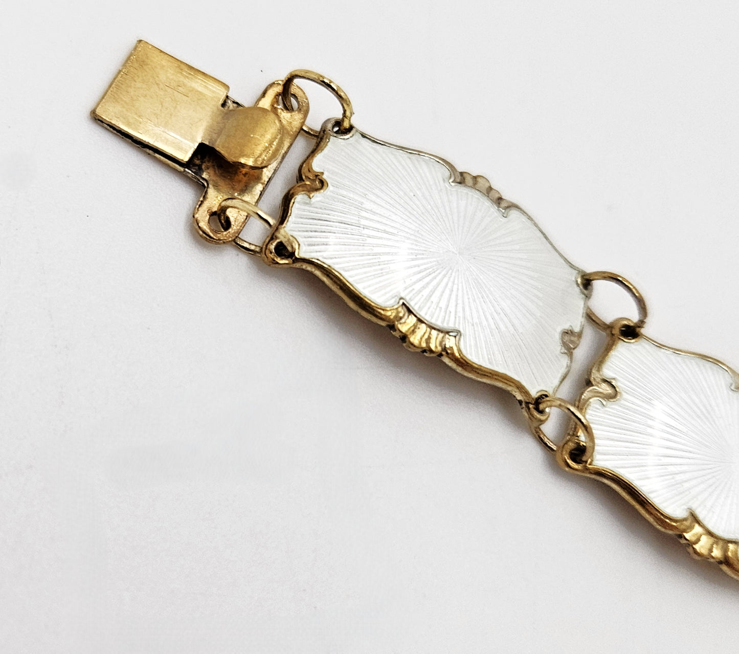 Ivar Holth Norway Sterling & White Enamel Art Deco Panel Link Bracelet 1940s