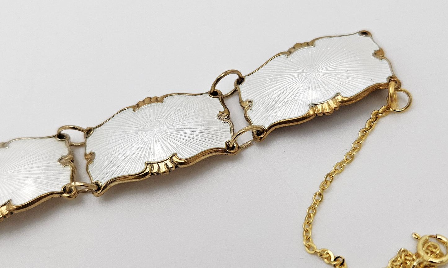 Ivar Holth Norway Sterling & White Enamel Art Deco Panel Link Bracelet 1940s