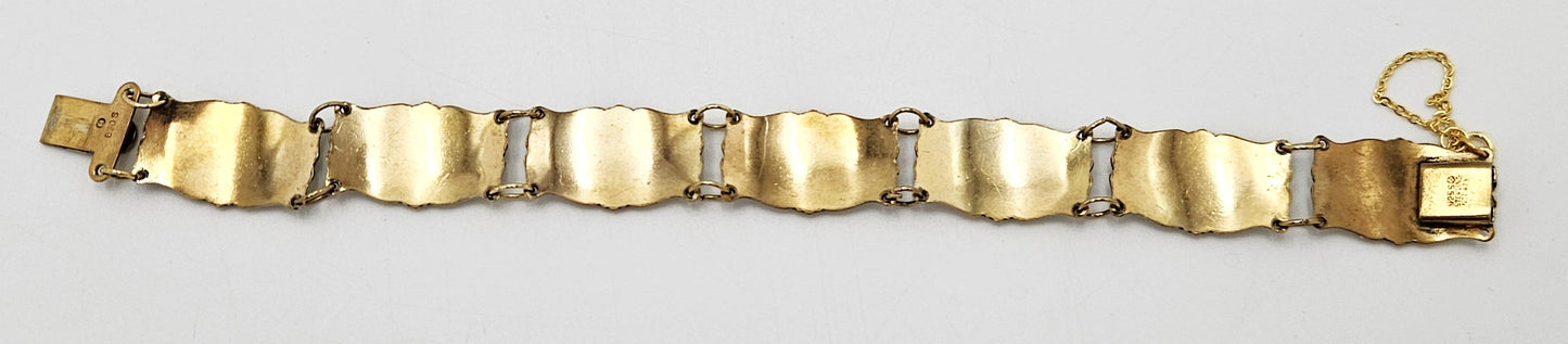 Ivar Holth Norway Sterling & White Enamel Art Deco Panel Link Bracelet 1940s