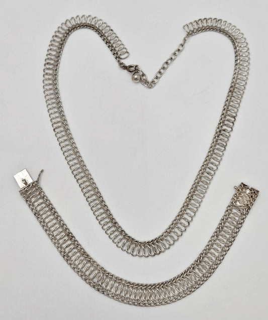 Binder Denmark sterling silver modernist Links Necklace Bracelet Set 1940-50s, view 1 of 10